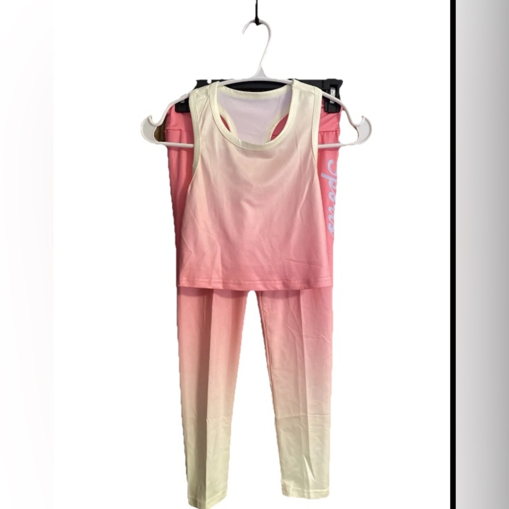 NWT Girls Pink Racerback Sports Tank Crop Top Leggings Set  Athletic Sz 9Y